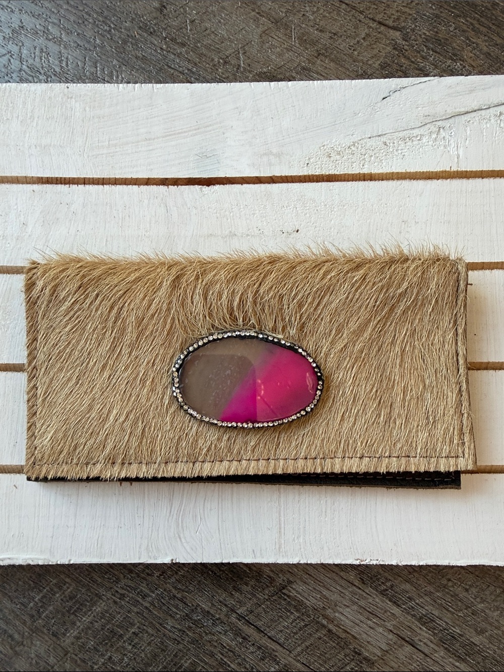 Keep It Gypsy Pink Stone Haircalf Clutch Wallet